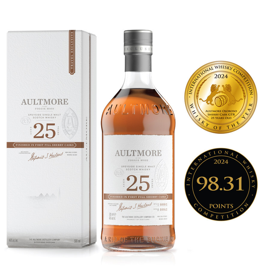 Aultmore bottle and medals Whiskey of the Year