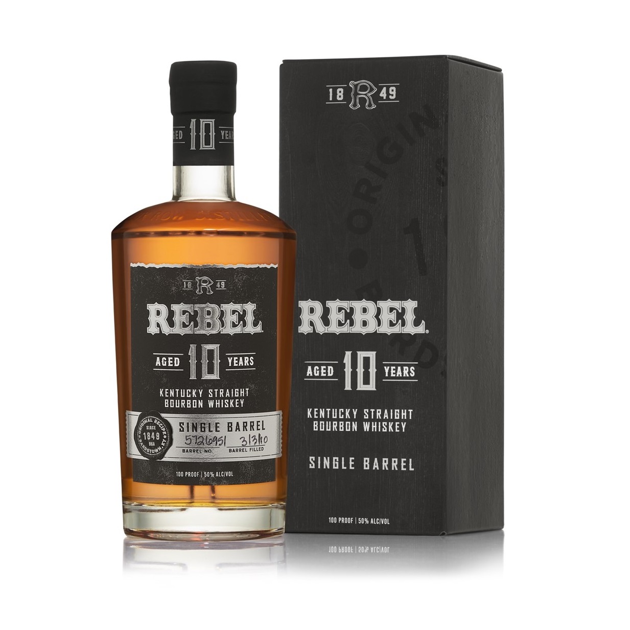 Rebel 10-Year bottle with box