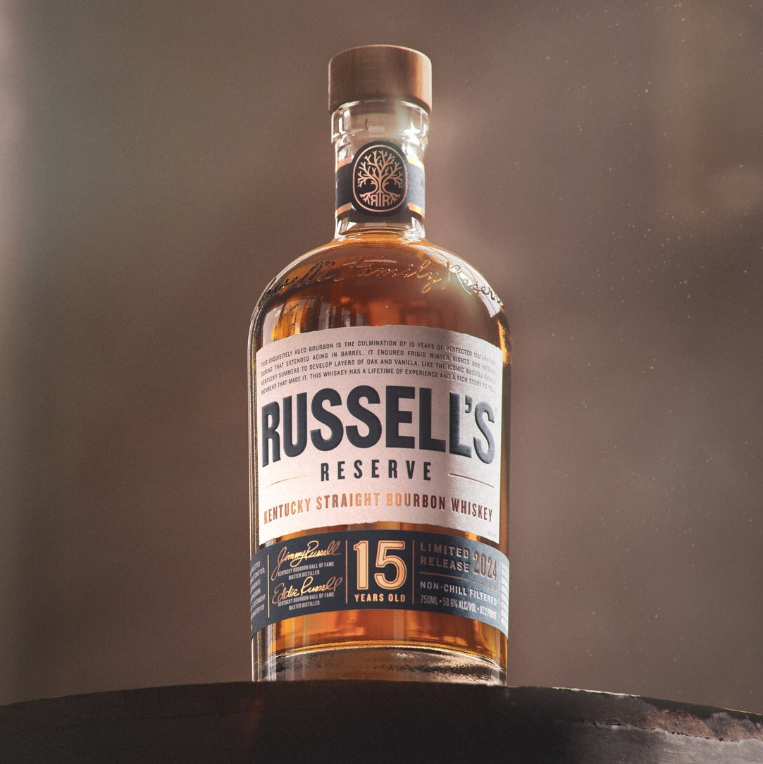 Russell's Reserve 15-Year-Old bottle on barrel