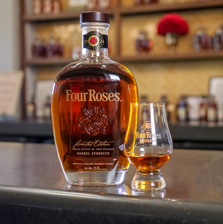 Four Roses 2024 LE Small Batch bourbon bottle and glass