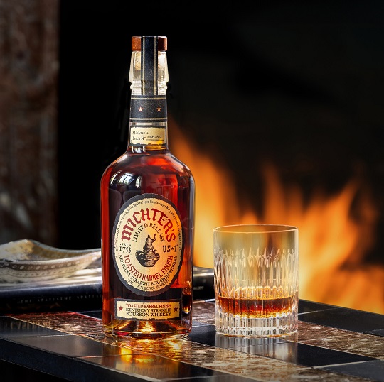 Michter's Toasted Barrel Finish Bourbon bottle and glass