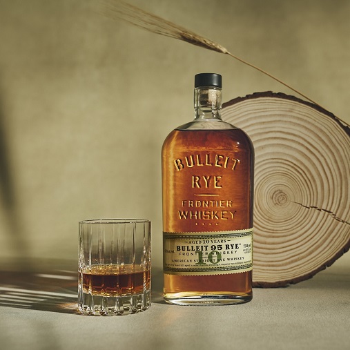 Bulleit Rye 10 Year bottle and glass