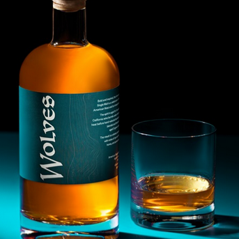 Wolves American Single Malt bottle with glass