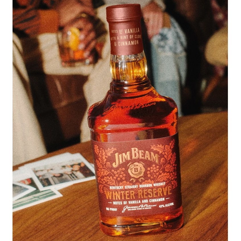 Jim Beam Winter Reserve bottle on table SQUARE