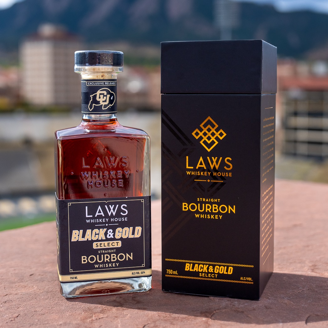 Laws Whiskey House Black and Gold bottle and box