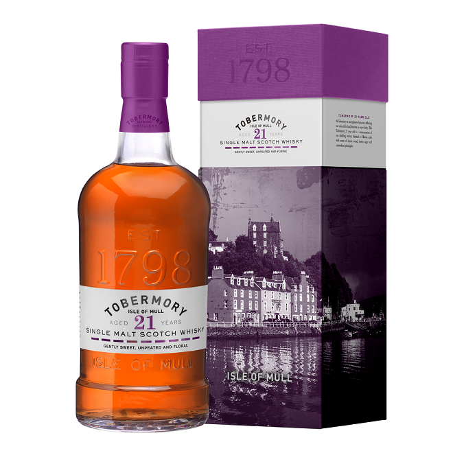 Tobermory Distillery 21YO bottle and box