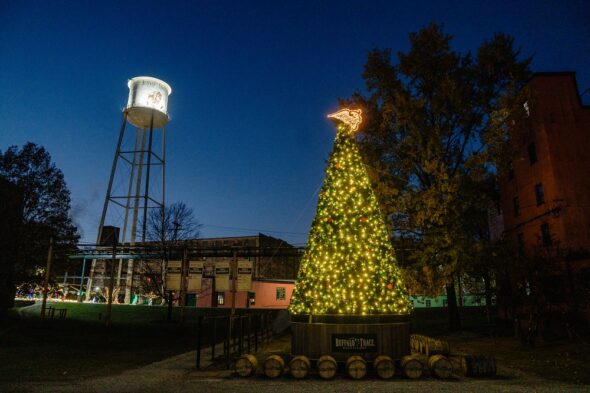 Buffalo Trace Christmas tree and tower