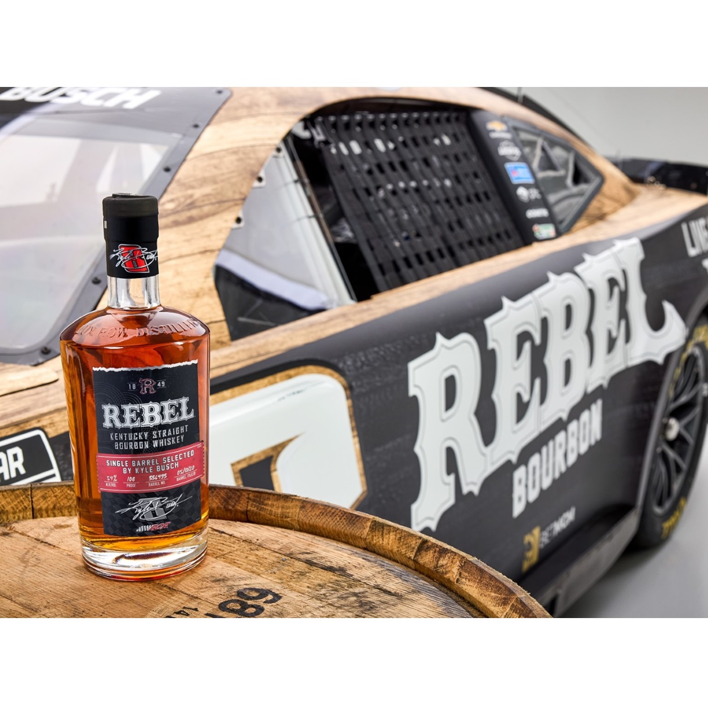 Childress Racing Kyle Busch Car with Rebel Bourbon bottle