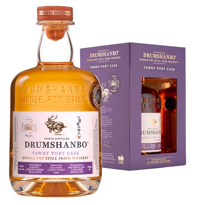 Drumshanbo Tawny Port Cask Single Pot Still Irish Whiskey bottle and box